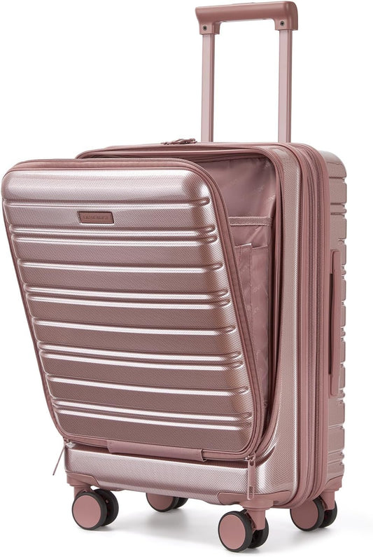LARVENDER Carry On Luggage 22x14x9 Airline Approved, 20 Inch Expandable PC+ABS Hardside Carry On Luggage with Front Pocket Spinner Wheels TSA Lock for Women Men (Rose Gold)