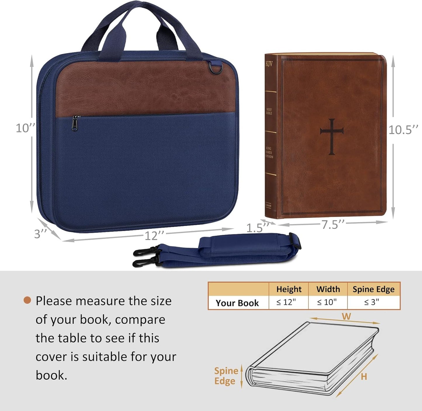 FINPAC Large Bible Cover, Carrying Book Case Church Bag Bible Protective with Zippered Pocket and Handle, Gift for Men Women