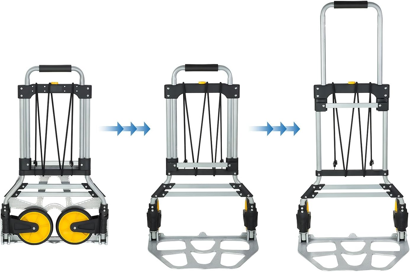Mount-It! Folding Hand Truck and Personal Dolly, Aluminum Trolley, Heavy Duty 264 Lb Capacity Cart, Dolly Cart with Wheels of Durable Rubber, Soft Grip Telescoping Handle for Indoor Outdoor, Foldable
