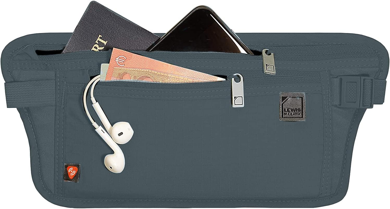 Lewis N. Clark RFID Blocking Money Belt Travel Pouch Waist Stash + Credit Card, Id, Passport Holder