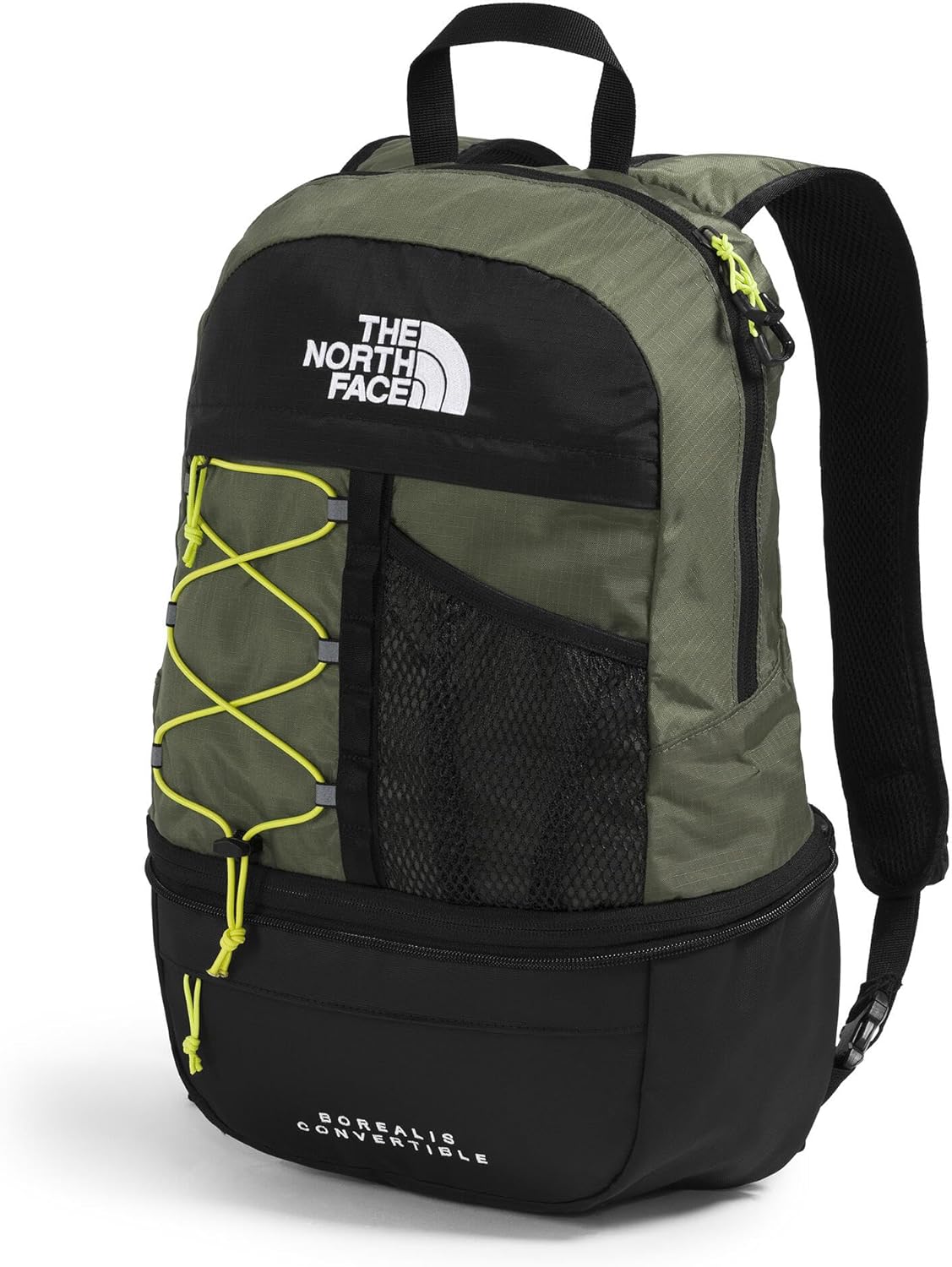 The North Face Borealis Convertible Pack | Commuter Laptop Backpack with Removable Lumbar Pack, Water Repellent Finish, New Taupe Green/TNF Black/Fizz Lime, One Size