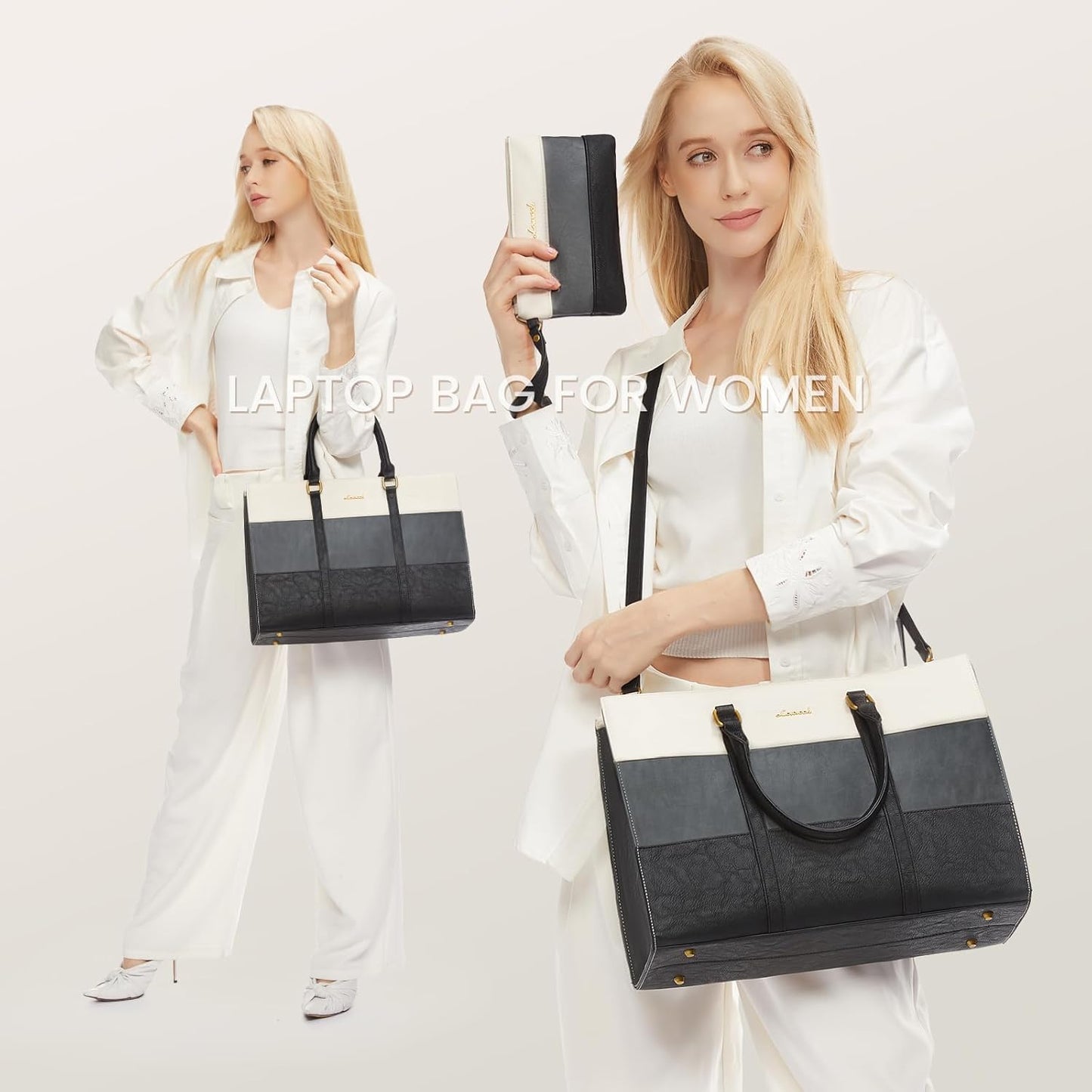 LOVEVOOK Laptop Bag for Women, 15.6 Inch Laptop Tote Bag, Vintage Leather Work Bags for Women