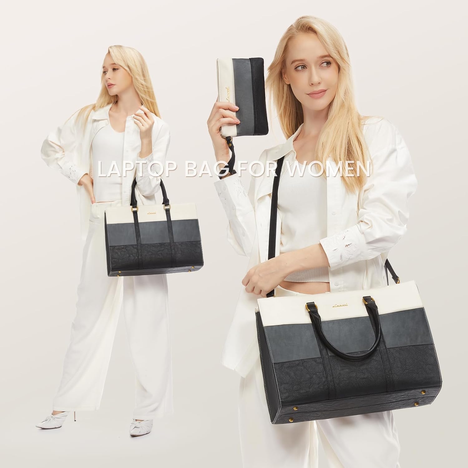 LOVEVOOK Laptop Bag for Women, 15.6 Inch Laptop Tote Bag, Vintage Leather Work Bags for Women