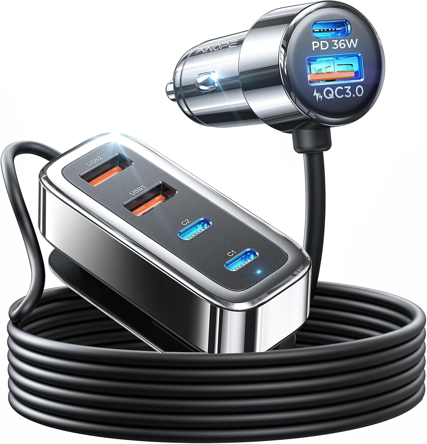 AINOPE 108W USB C Car Charger with 6 Fast Charging Ports, Road Trip Essentials Cigarette Lighter Car Travel Essentials for Long Trips Kids for iPhone 16 15 Pro Max 14 iPad S24 S25 Hire Tablet 17