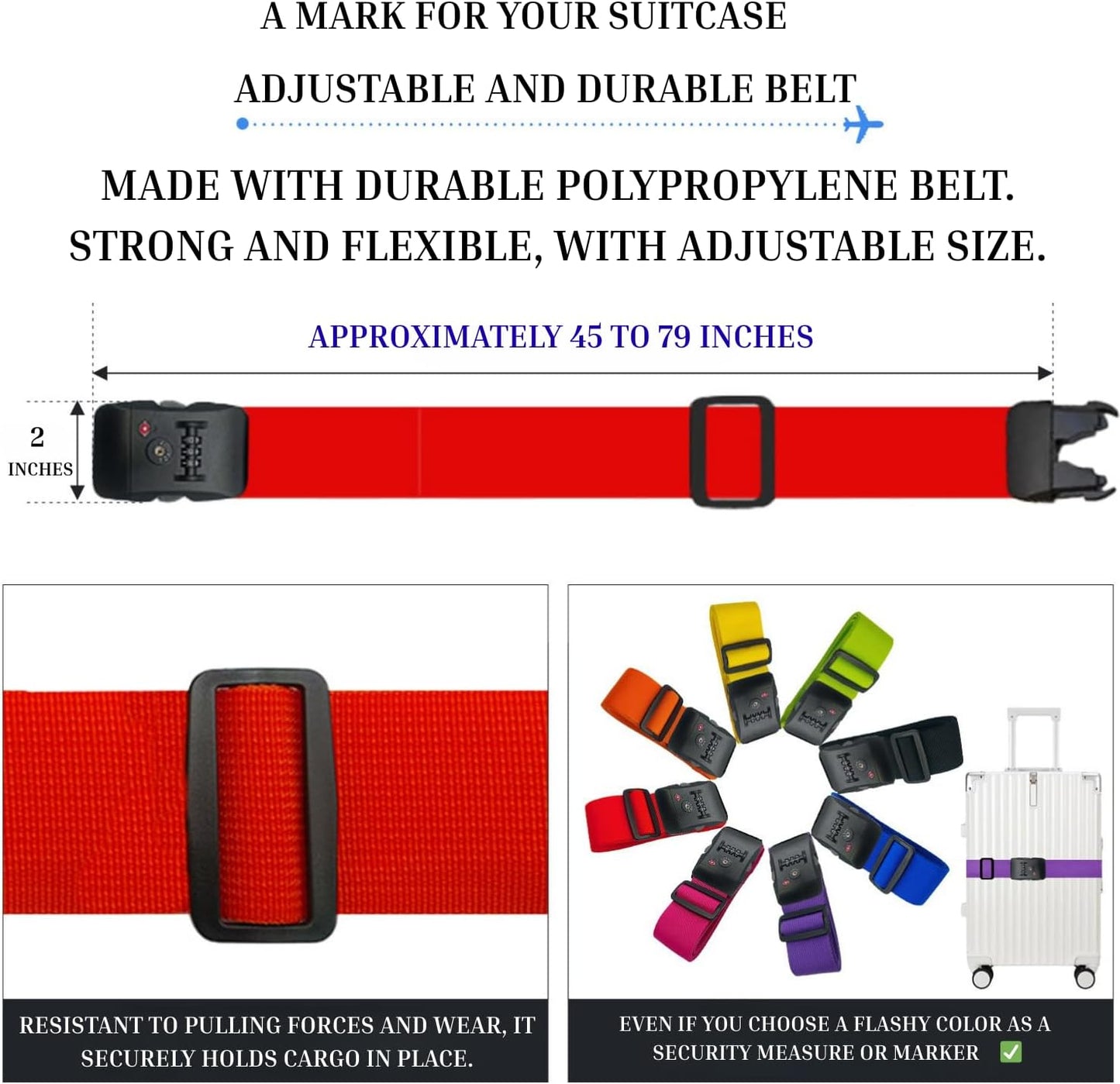 Suitcase Belt TSA Lock dial Type, I-Shape, English Instructions, Length Adjustable, Lightweight Type, Carrying case Marker, Travel, Business Trip, Luggage Collapse Prevention (Pink)