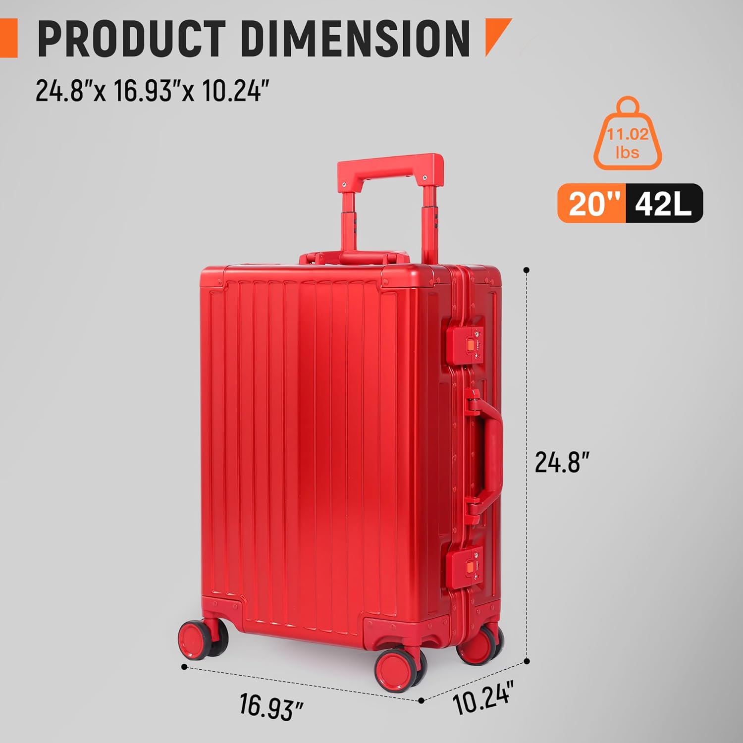 UrbanExplorer All Aluminum Carry On Luggage 22x14x9 Airline Approved Heavy Duty Hard Shell