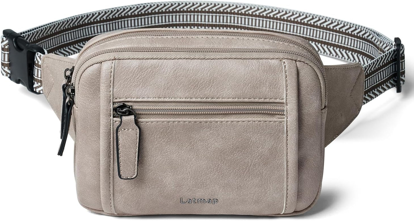 3L TRIPLE ZIP Fanny Packs Belt Bag For Women Men Crossbody Waist Pack Sling Chest Bum Travel Bag Purse Faux Leather Fashion Cute Grey