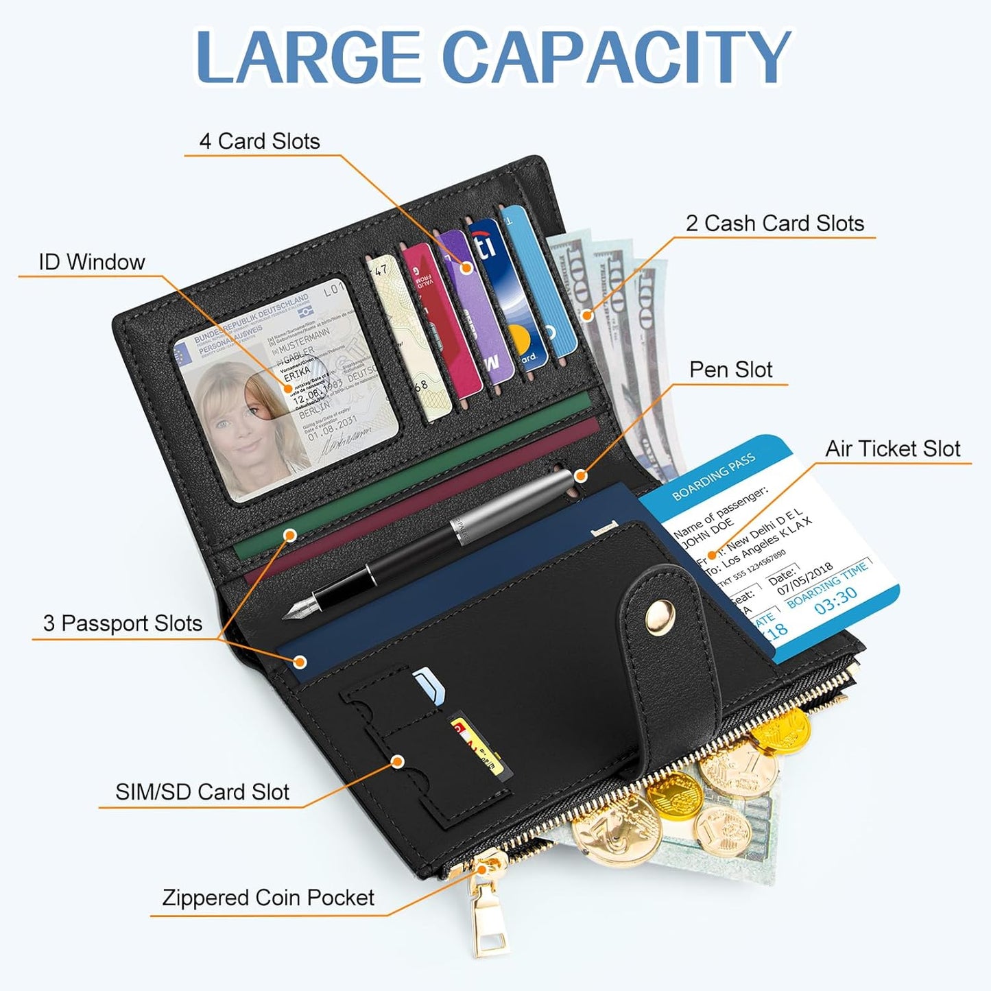 Passport Holder for Travel Women, RFID Blocking Passport Wallet with Airtag Slot, PU Leather Passport Cover Travel Wallet with Zippered Coins Pocket for Travel Essentials