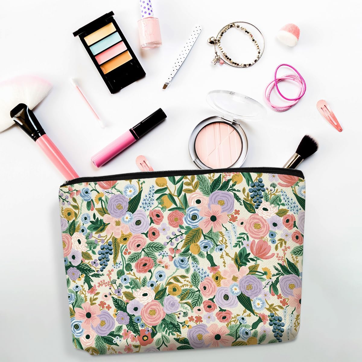 2pcs Aesthetic Floral Makeup Bags for Women, Cute Flower Aesthetic Cosmetic Bag, Coquette Travel Toiletry Bag, Portable Zipper Pouch Cosmetics Pouch Gifts for Women Girls