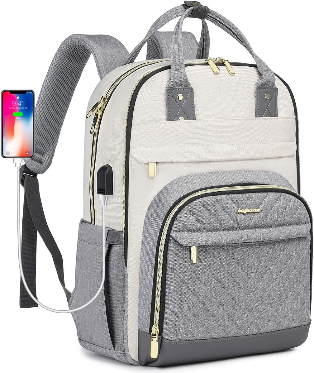 Laptop Backpack Women Work Bag - Travel Backpack Purse with USB Charger 15.6 Inch Nurse Bag College