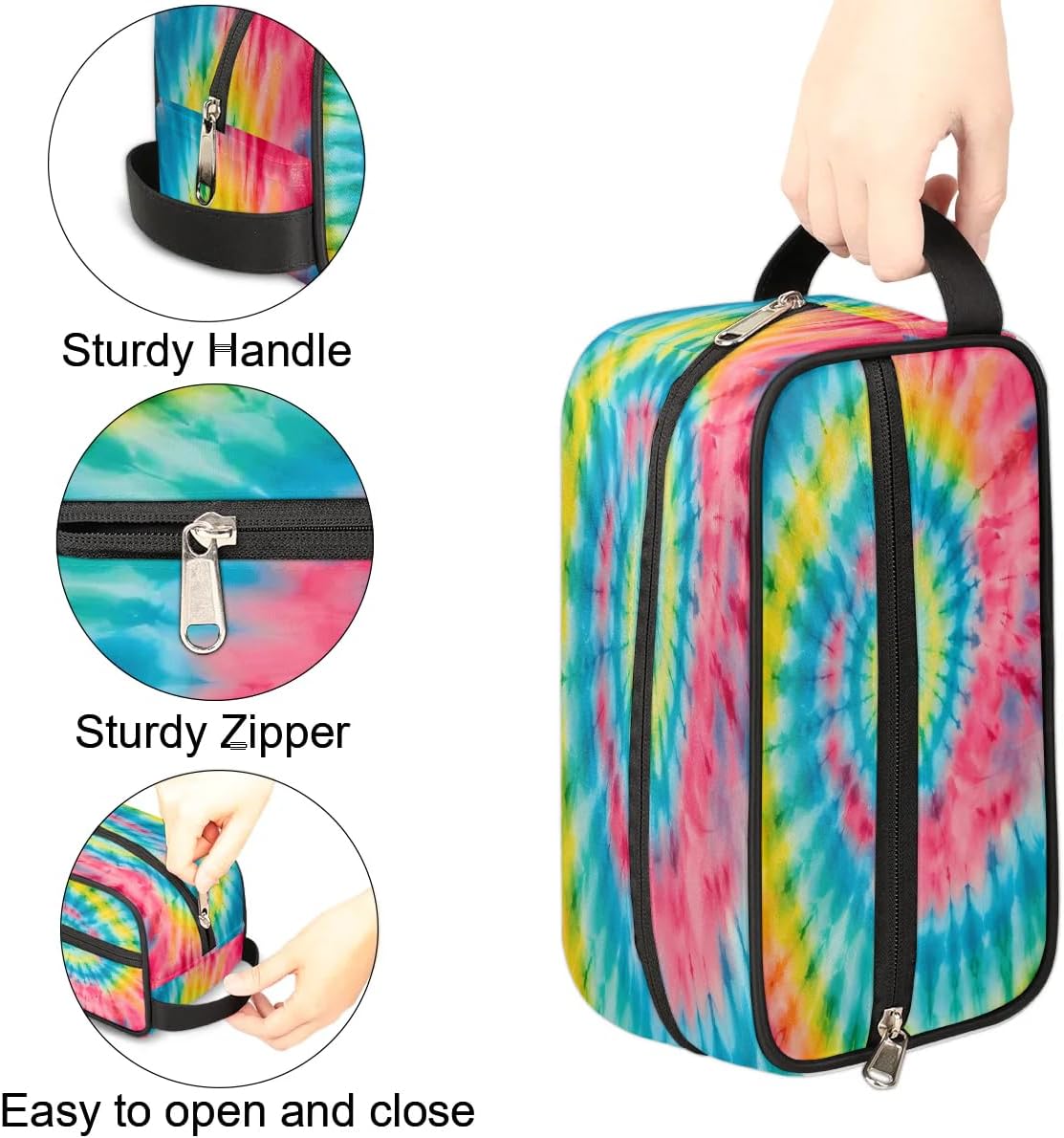 Colorful Swirl Tie Dye Travel Toiletry Bag Kit for Men Cosmetic Makeup Bag for Women Waterproof Shaving Bag Hanging Wash Bag Organizer for Toiletries Accessories