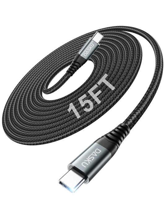 USB C to C Cable 15FT 100W 1Pack, Extra Long USB C Cable Fast Charging,USB C to USB C Cable Durable Braided, USB Type C Cord Compatible with iPhone 17/16/15/Pro Max/Plus/Samsung Galaxy S23/Switch/More