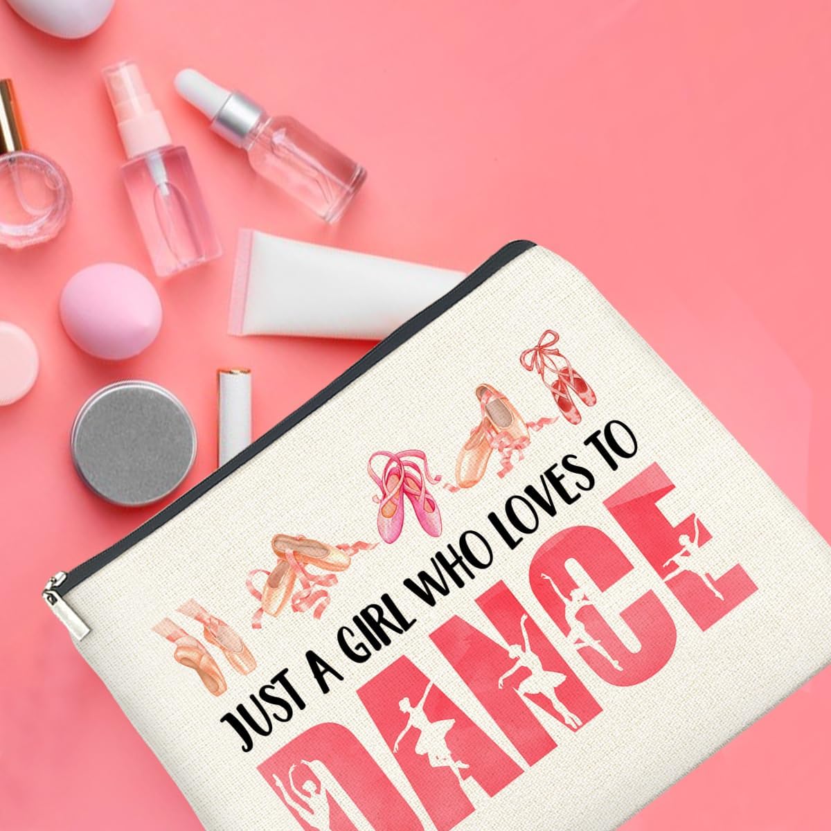 Dance Gifts Makeup Bag for Girls & Women Students & Dancers - Cosmetic Bag with Zipper for Dance Competition