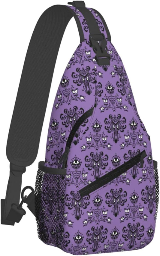 Haunted the Mansion Small Crossbody Backpack Sling Bag for Men Women Mini One Shoulder Chest Bags Gym Sport Travel Hiking Daypack