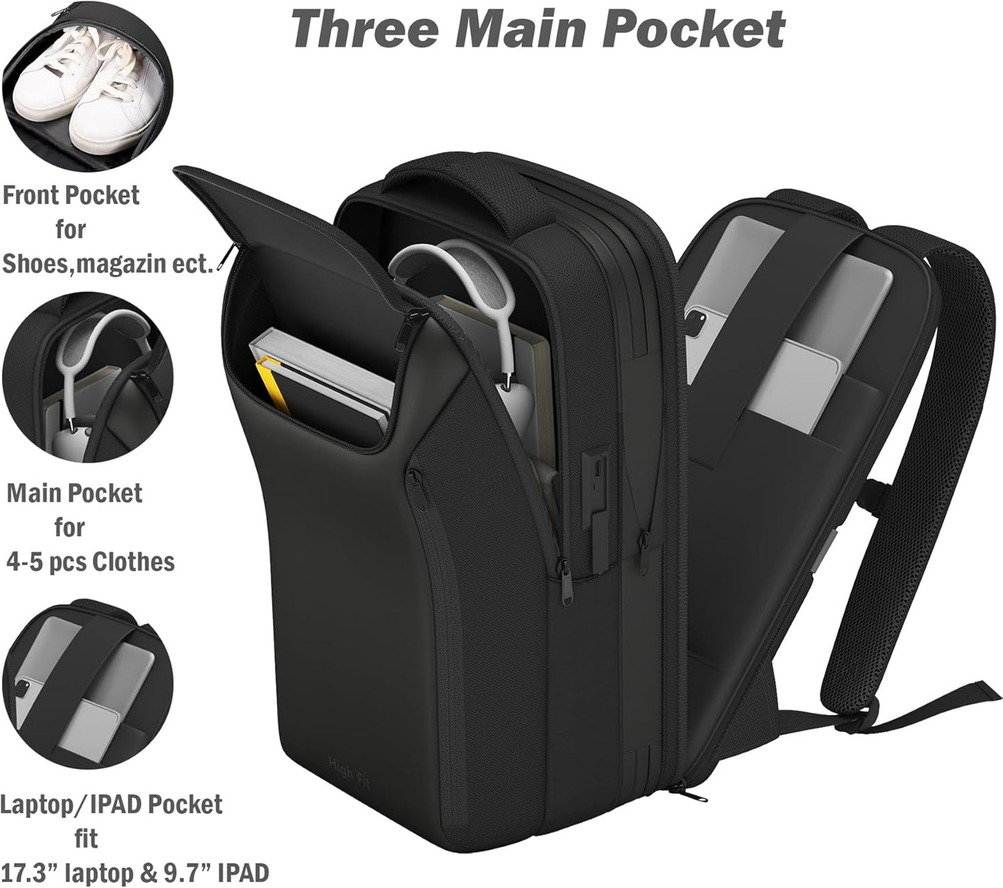 Expandable Travel Backpack, Business Laptop Backpack,TSA-Flight Approved Backpack with USB Charging Port fit 17.3 Inch Laptop for Men Women