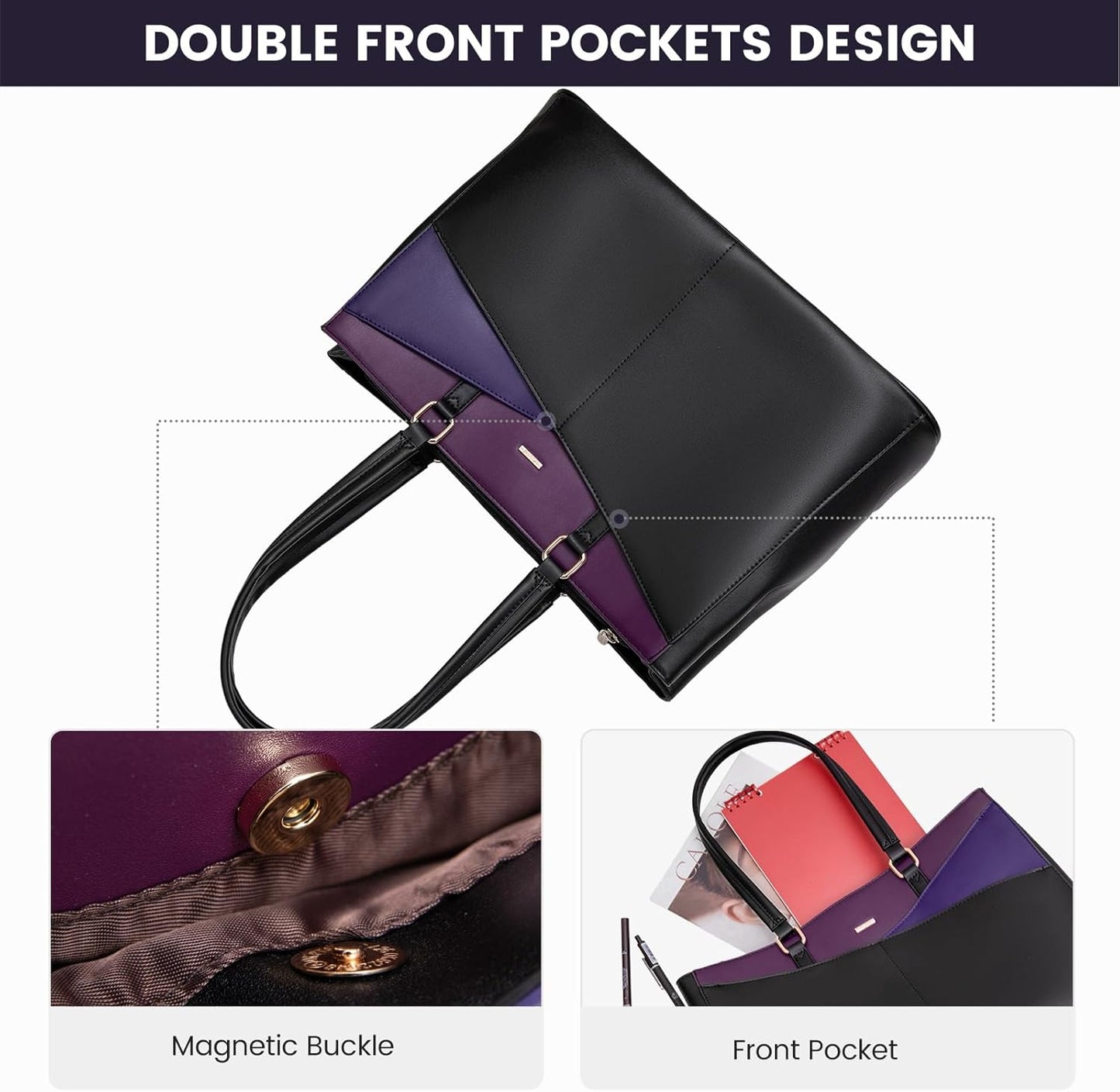 LOVEVOOK Laptop Bag for Women, 15.6 inch Laptop Tote Work Teacher Bags Cancas Computer Shoulder Bag,Black/Purple/Blue