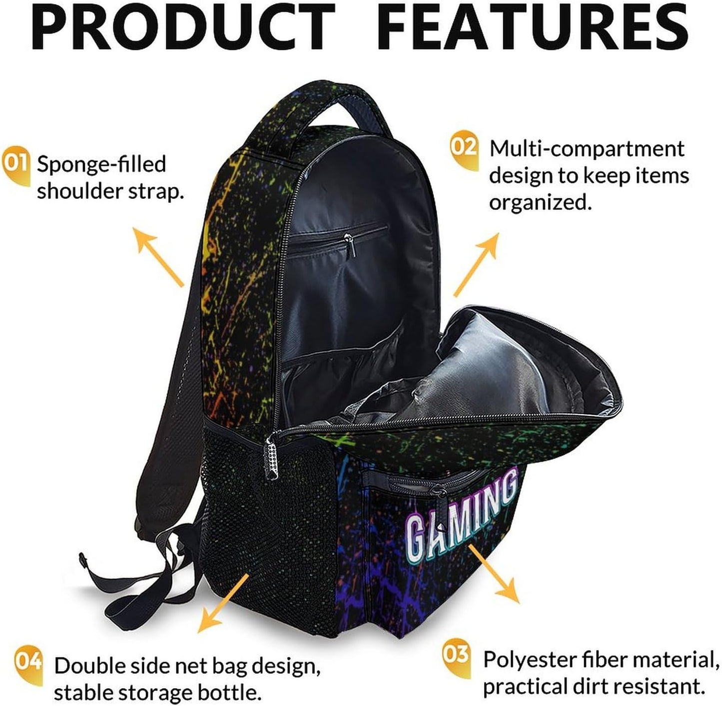 School Backpack for Boys, Back to School Supplies Gifts for Gamer Lovers, 17" Cool Gaming Backpacks for Preschool Elementary, Black Large Capacity Game Bookbag for Kids Students