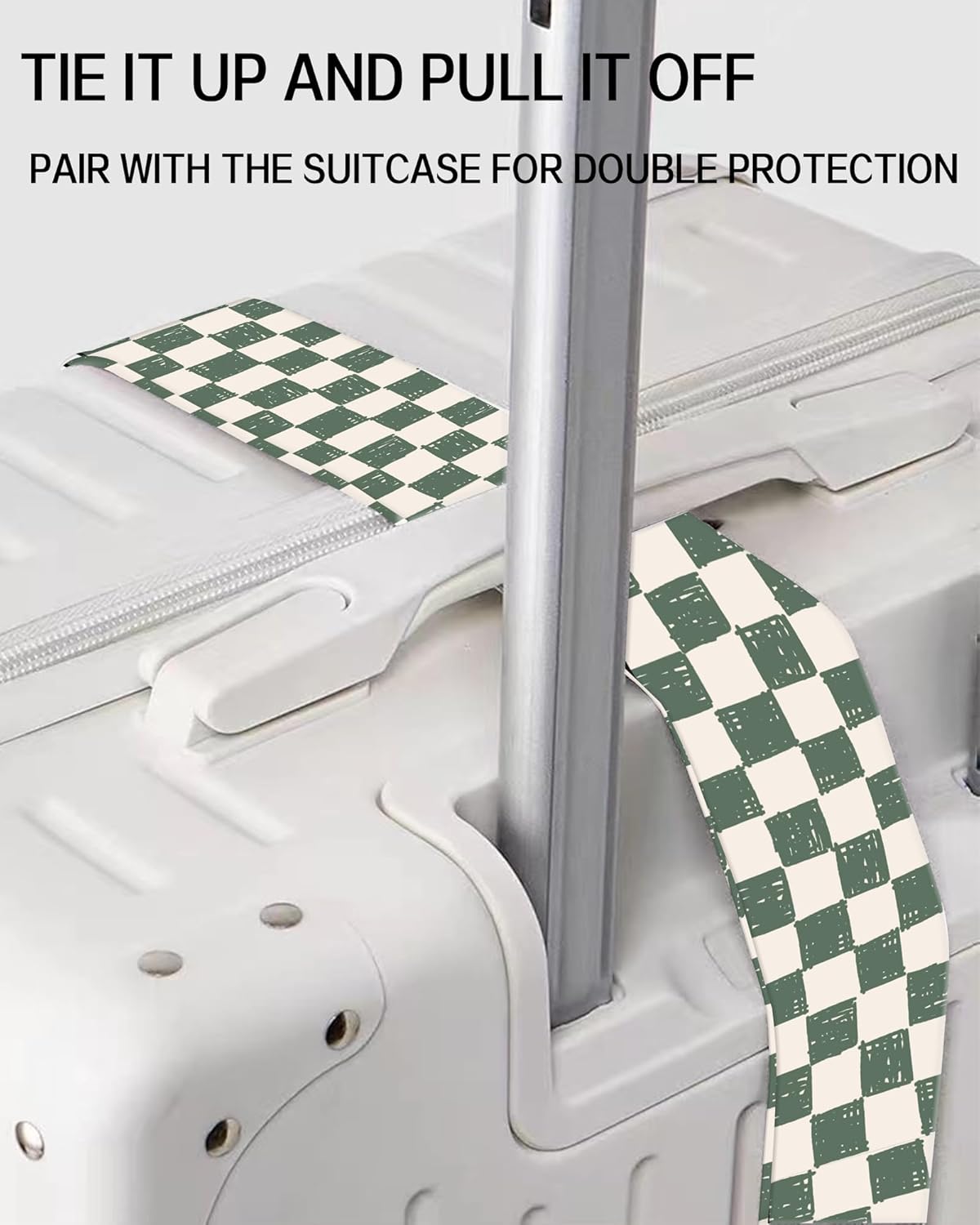 Luggage Straps for Suitcases, Adjustable Travel Belt, Durable Wide Luggage Strap, Cute Suitcase Strap Identifiers with Buckle, Bag Straps for Luggage, Green White Plaid