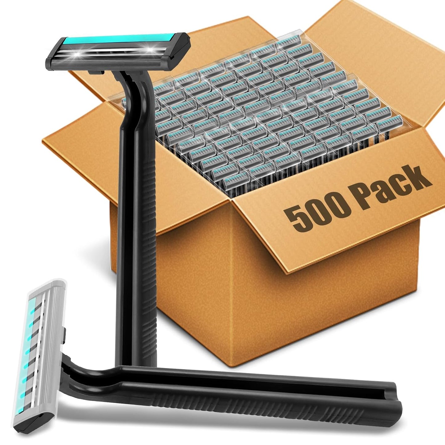 Disposable Razors Bulk for Men 500 Pack, Homeless Supplies Bulk, Twin Blade Mens Safety Travel Supply Shaving Razor, Face Beard Body Shavers for Hotel Camping Bathing (Black)