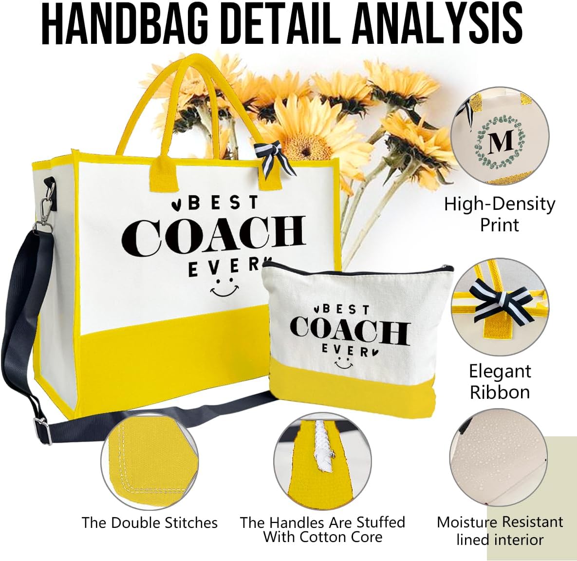 SUSZDOU Gifts for Best Coach Ever - Canvas Beach Tote Bag with Matching Makeup Pouch, Durable Travel Gym Camping Bag, Thank You Gift for Sports Coach, Female Trainers Gifts for Women D1