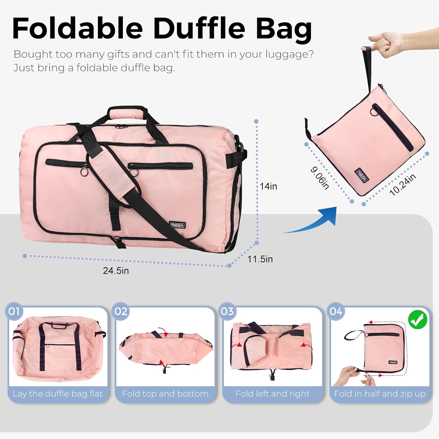 Fmeida 65L Duffle Bag with Shoes Compartment, Foldable Travel Duffel Bags for Men Women, Large