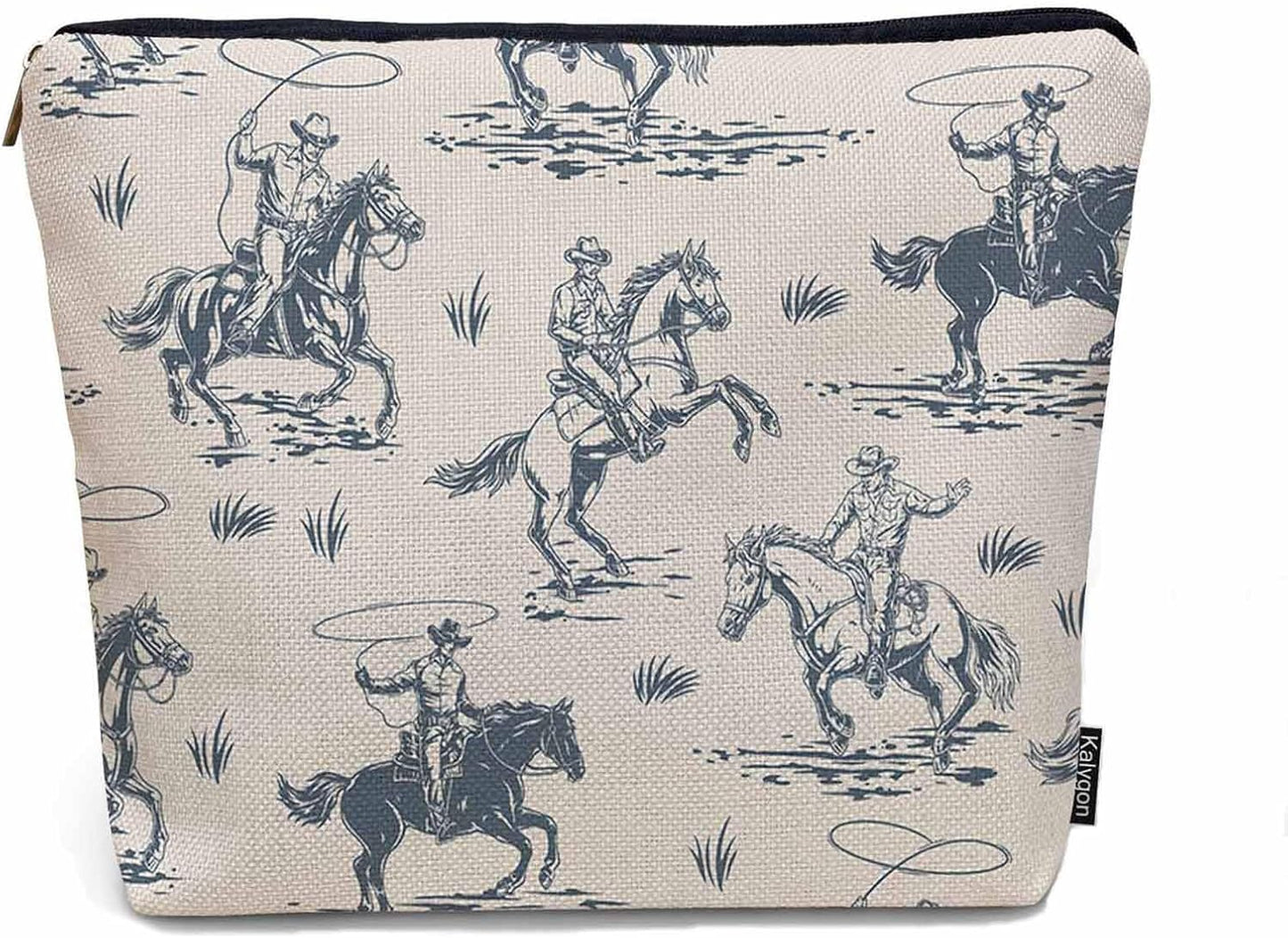 Women Cosmetic Bag Cowboy, American Western Cowboy Horse Riders Cute Makeup Bag For Purse Cosmetic Travel Bag For Toiletries Makeup Storage Bag Flax Skincare Bag Make Up Pouch Bags