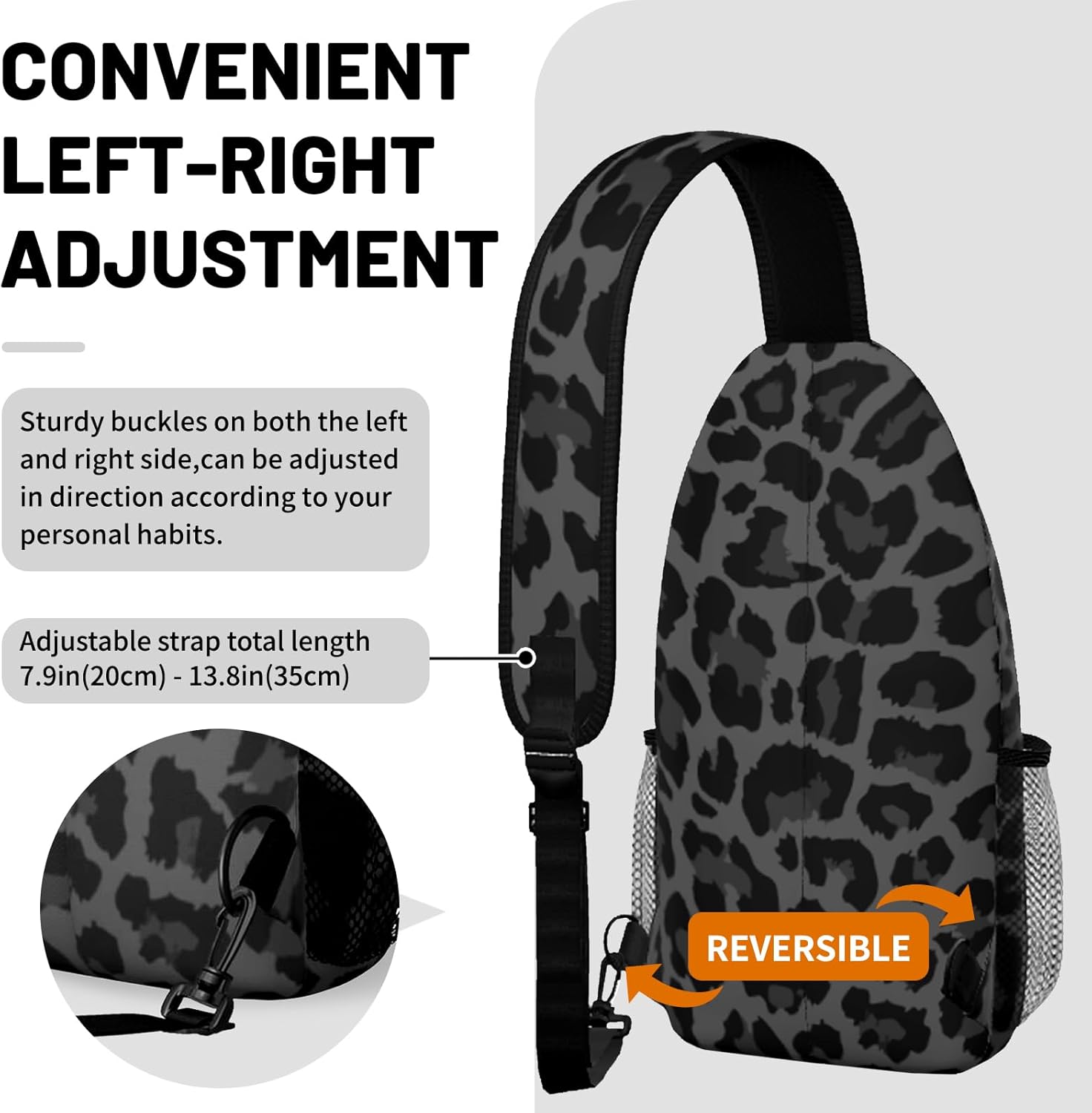 Black Leopard Print Sling Bag Crossbody Chest Bag for Women Men, Water Resistant Lightweight Casual