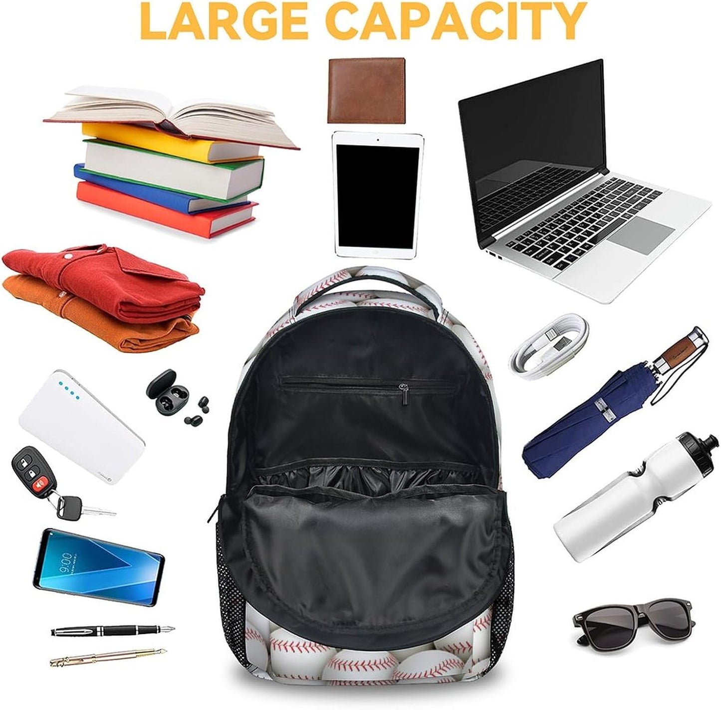 Baseball Backpack for Boys, 16 Inch Sports Theme Backpack for School, Adjustable Straps, Durable, Lightweight Bookbag for Kids