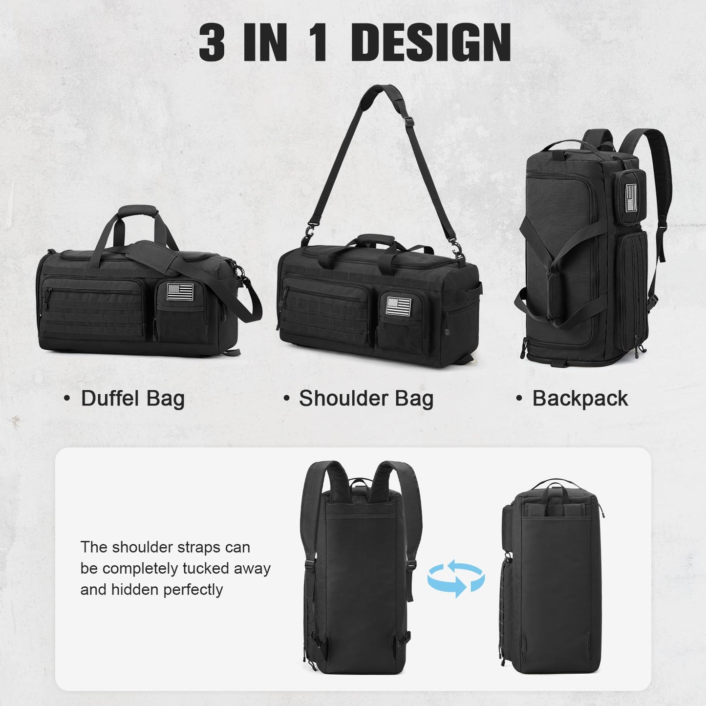 G4Free 3-in-1 Duffle Bag Travel Gym Sports, Large Tactical Duffel Backpack