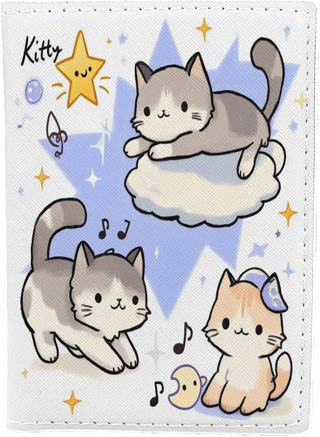 Kitten Passport Holder for Travel Music Cat Star PU Leather Passport Cover Wallet Cute Passport