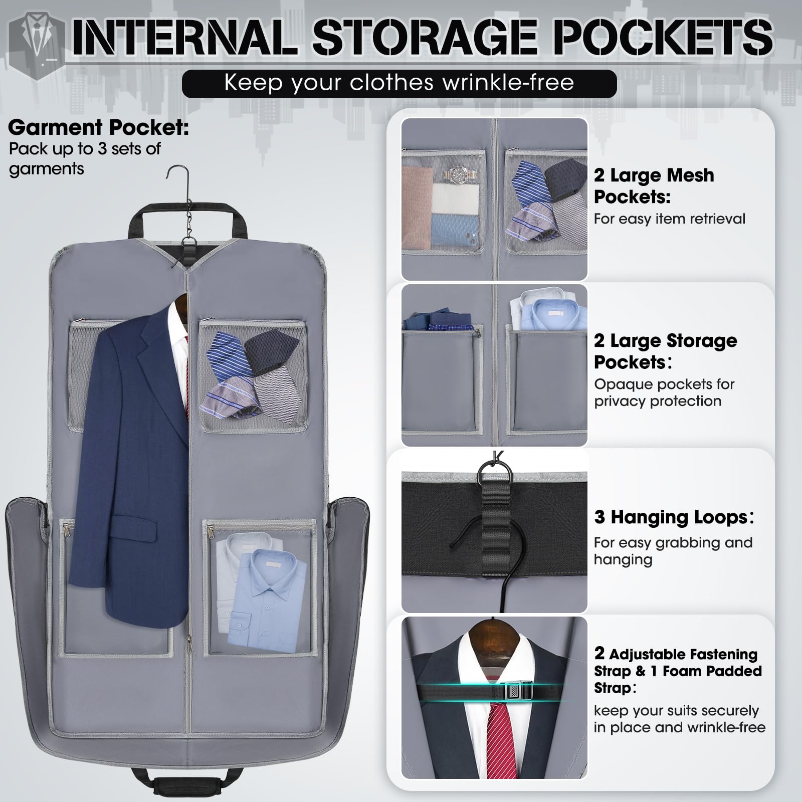 RAINSMORE Garment Bags for Travel Carry On Garment Bag for Hanging Clothes, Suit Bag for Business