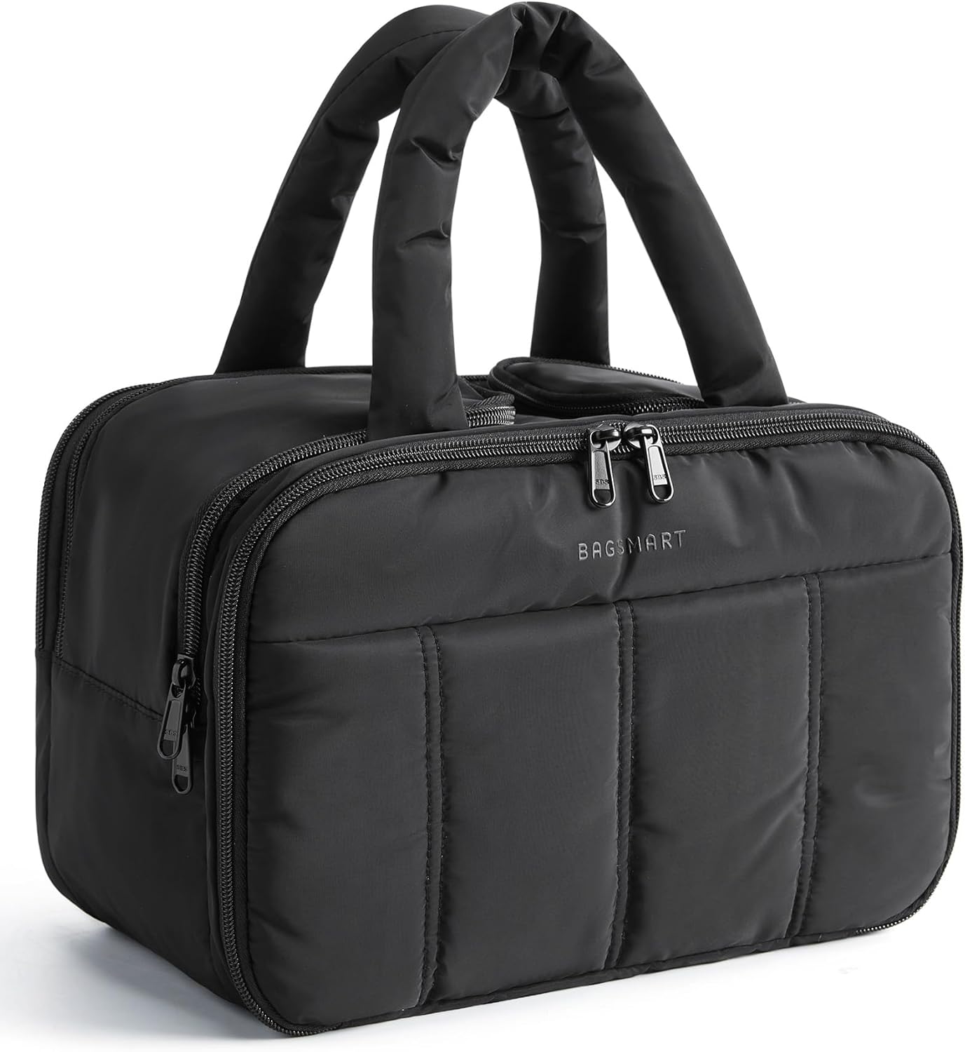 BAGSMART Travel Toiletry Bag, Puffy Large Toiletry Bag for Women, Lightweight Cosmetic Makeup Bag Organizer with Handle for Traveling, Accessories, Essentials, Toiletries (Black)