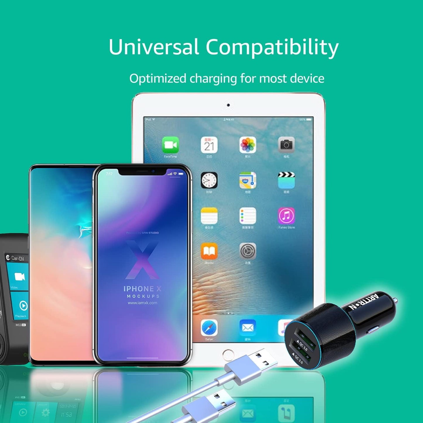 Fast USB Car Charger, Quick Charge 3.0 34W Dual USB Port ARTTRON Fast Car Charge Adapter for iPhone iPad Android Samsung LG Goole Note