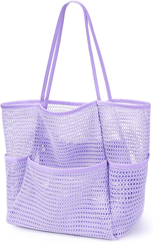 KPX Beach Bag with Mini Pocket, Beach Tote Bags for Women Large Foldable Mesh Swimming Pool Travel Bags - Sandproof