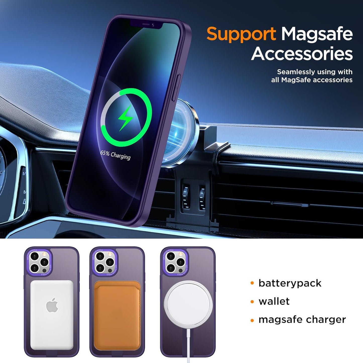 for iPhone 13 Pro Case with Kickstand, [Invisible Stand] Compatible with MagSafe, Anti-Slip Shockproof Military-Grade Protection, Magnetic Phone Case for iPhone 13Pro Cover (Purple)