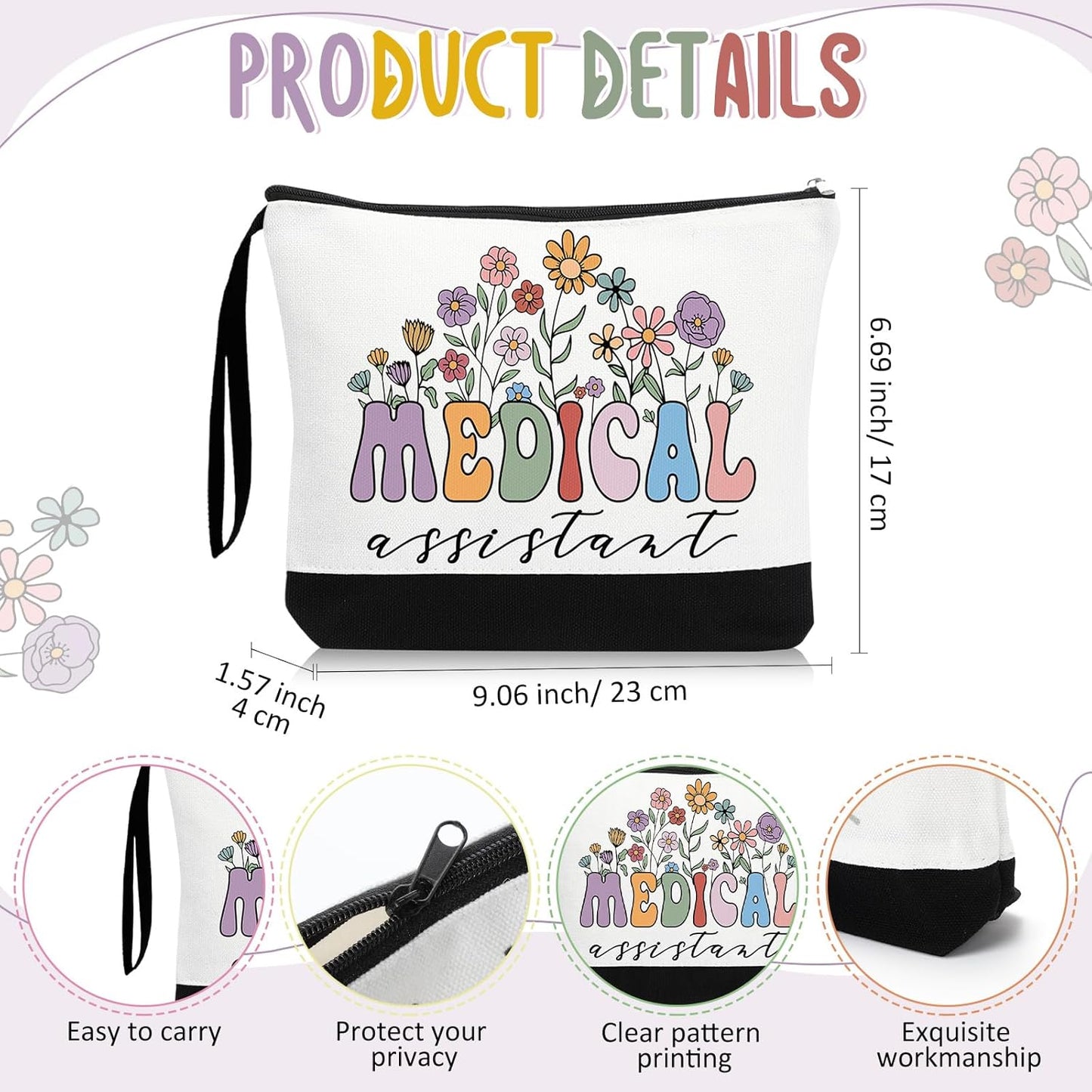Kacctyen 3 Pcs Medical Assistant Gifts Fine Canvas Tote Bag Mental Healthy Makeup Cosmetic Bag Administrative Assistant Appreciation Keychains Gifts for Women Medical Birthday Christmas