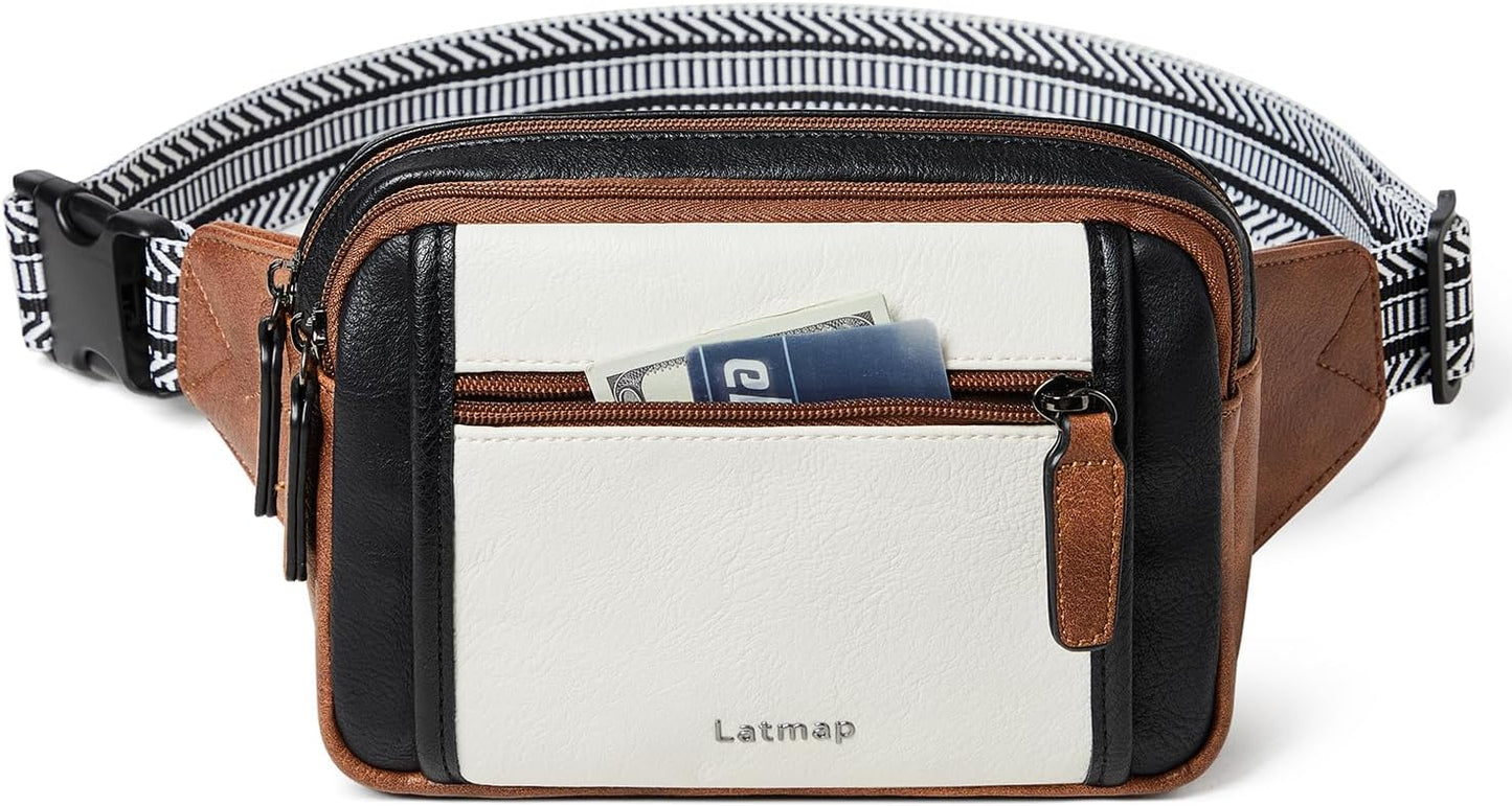 3L TRIPLE ZIP Fanny Packs Belt Bag For Women Men Crossbody Waist Pack Sling Chest Bum Travel Bag Purse Faux Leather Fashion Cute Black