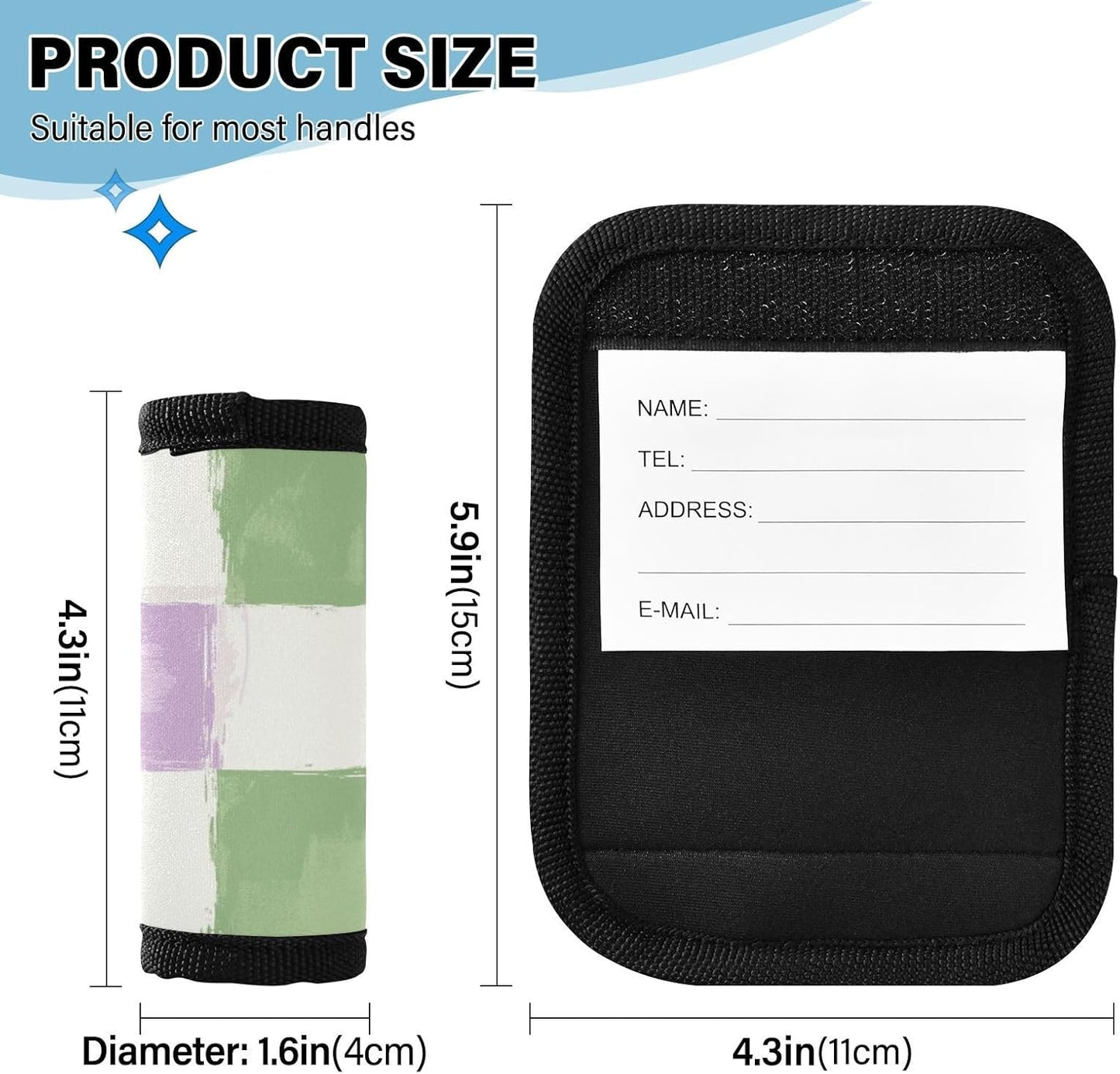Plaid White Purple Green 4 Pack Luggage Handle Wraps Covers for Suitcase Identifiers Bag Tags Travel Accessories