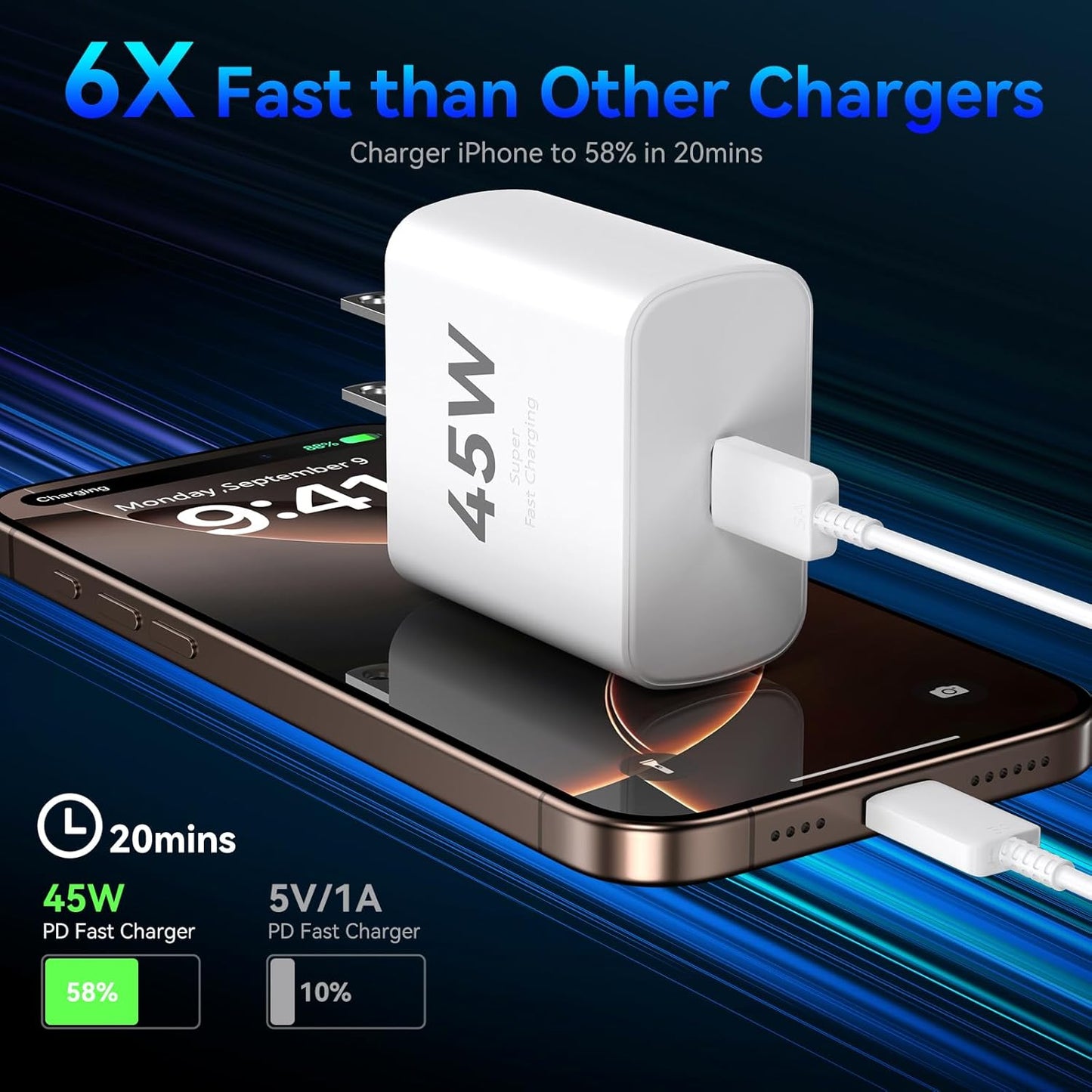 iPhone 17 16 15 Charger Fast Charging PD 45W, 6.6 FT USB C Cable iPhone 17/16/15 Pro max Charging Long Cord with Apple Charger Block for iPhone 17 Pro Max/17 Pro/17 Air/iPhone 16 15 Series, iPad,2Pack