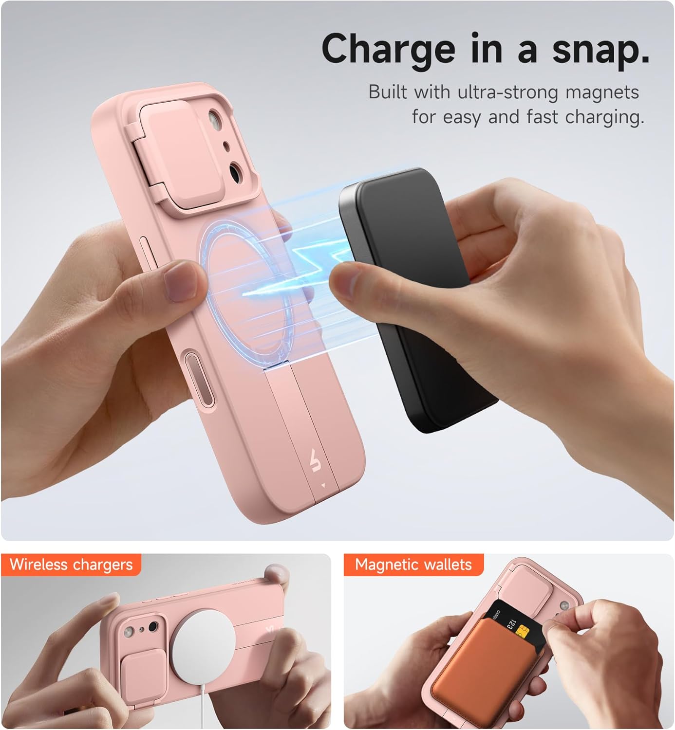 SURITCH for iPhone 17 Pro Max Case with Camera Control Cover, Camera Cover and Adjustable Kickstand, Compatible with MagSafe, Shockproof Bumper Protective Cases 6.9 Inch, Pink