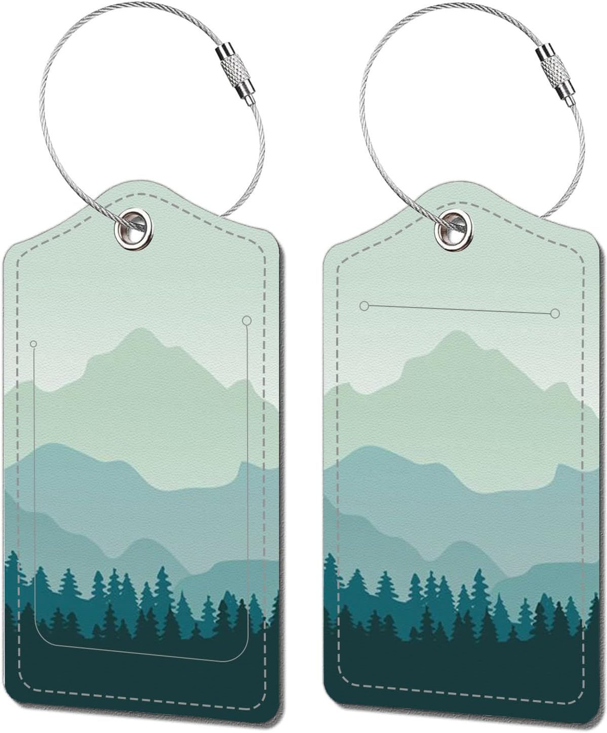 2 Pack Luggage Tags for Suitcase, Leather Suitcase Tags Cruise Ship with Privacy Cover and Double Metal Loop for Women Men Girls Boys Travel Baggage Bag Backpack Tags,Green Mountain