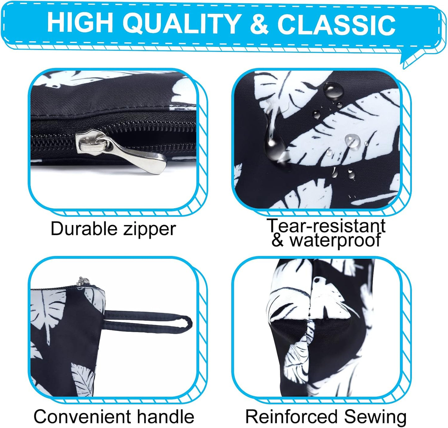 Gloppie Small Makeup Bag for Purse Compact Cosmetic Bag Zipper Make Up Pouch Purse Essentials Black White Leaves