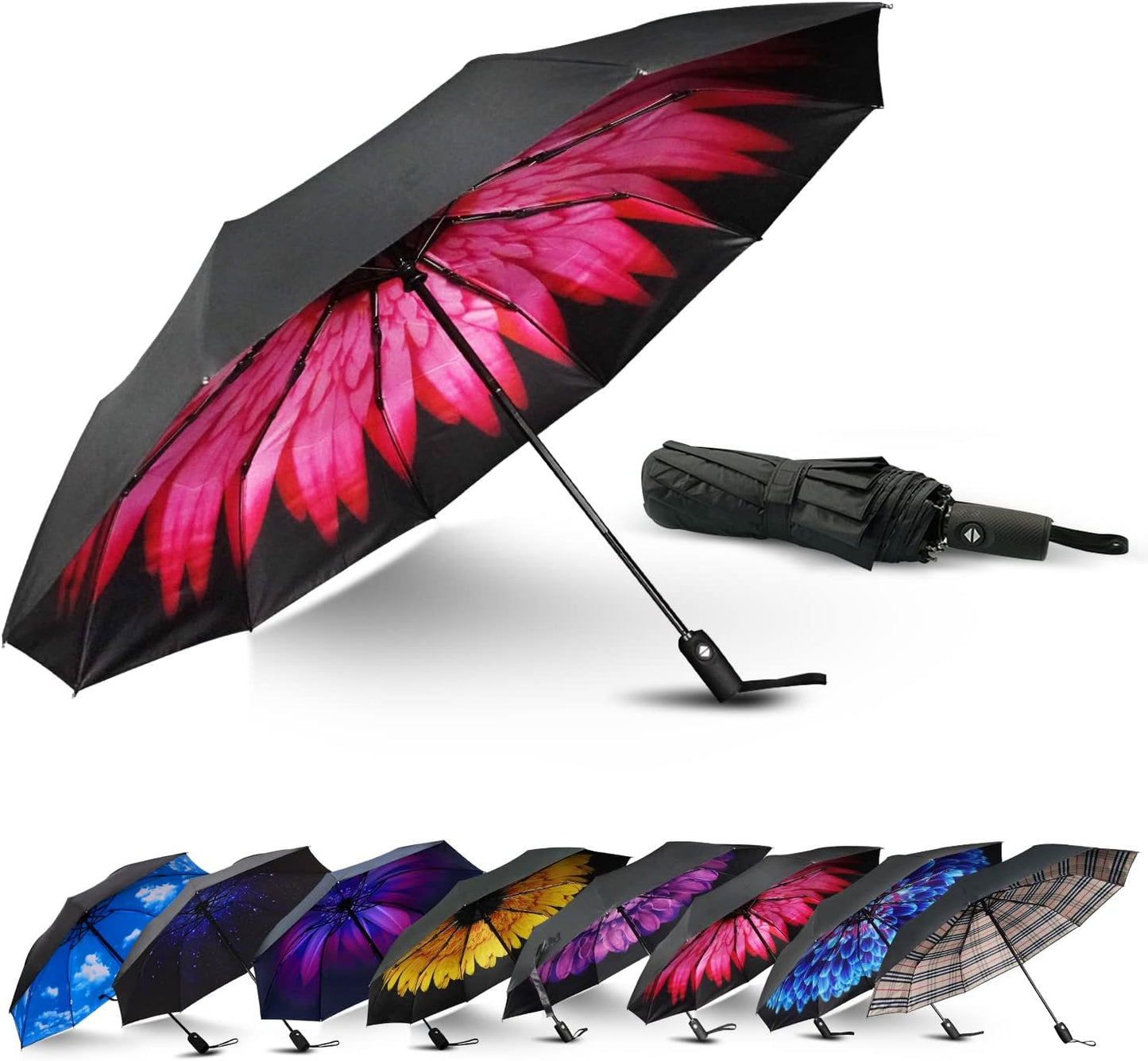 LLanxiry Compact Travel Umbrella, Windproof UV Protection Mini Folding Umbrellas for Rain Small Portable Umbrella for Travel Outdoor Use