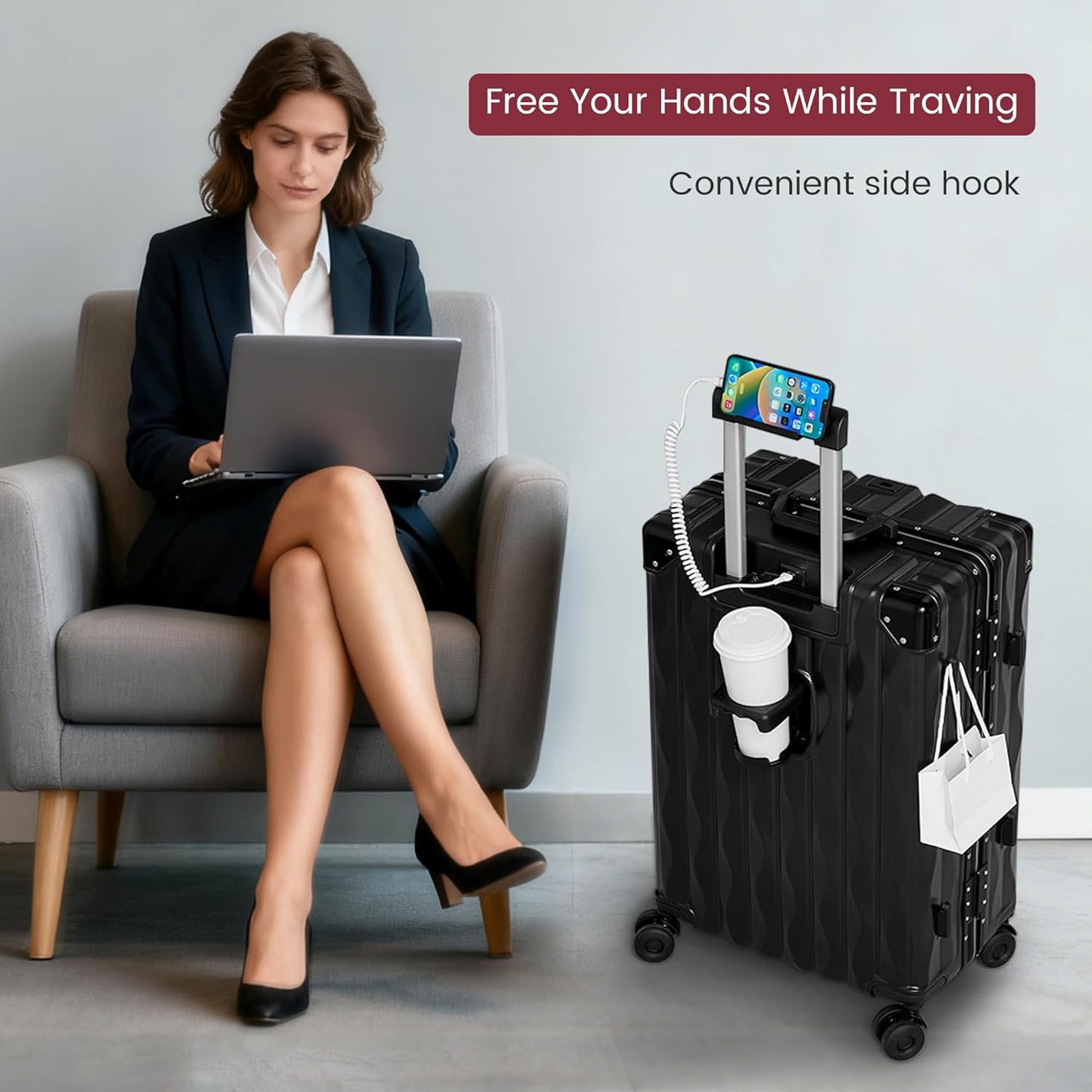 20 Inch Carry On Luggage with Spinner Wheels,Lightweight Travel Luggage Airline Approved for Men Women, Black