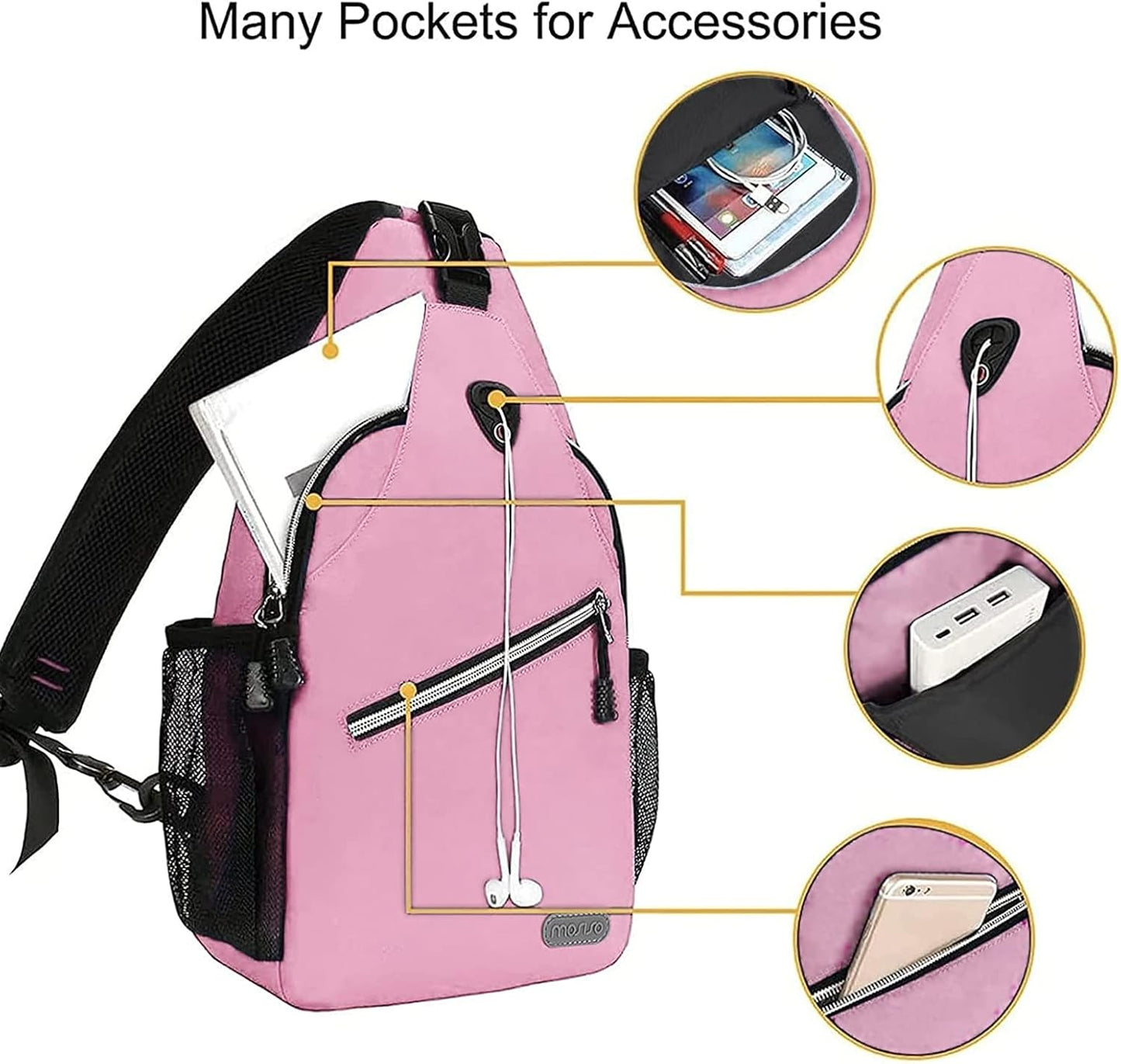MOSISO Mini Sling Backpack,Small Hiking Daypack Travel Outdoor Casual Sports Bag, Pink