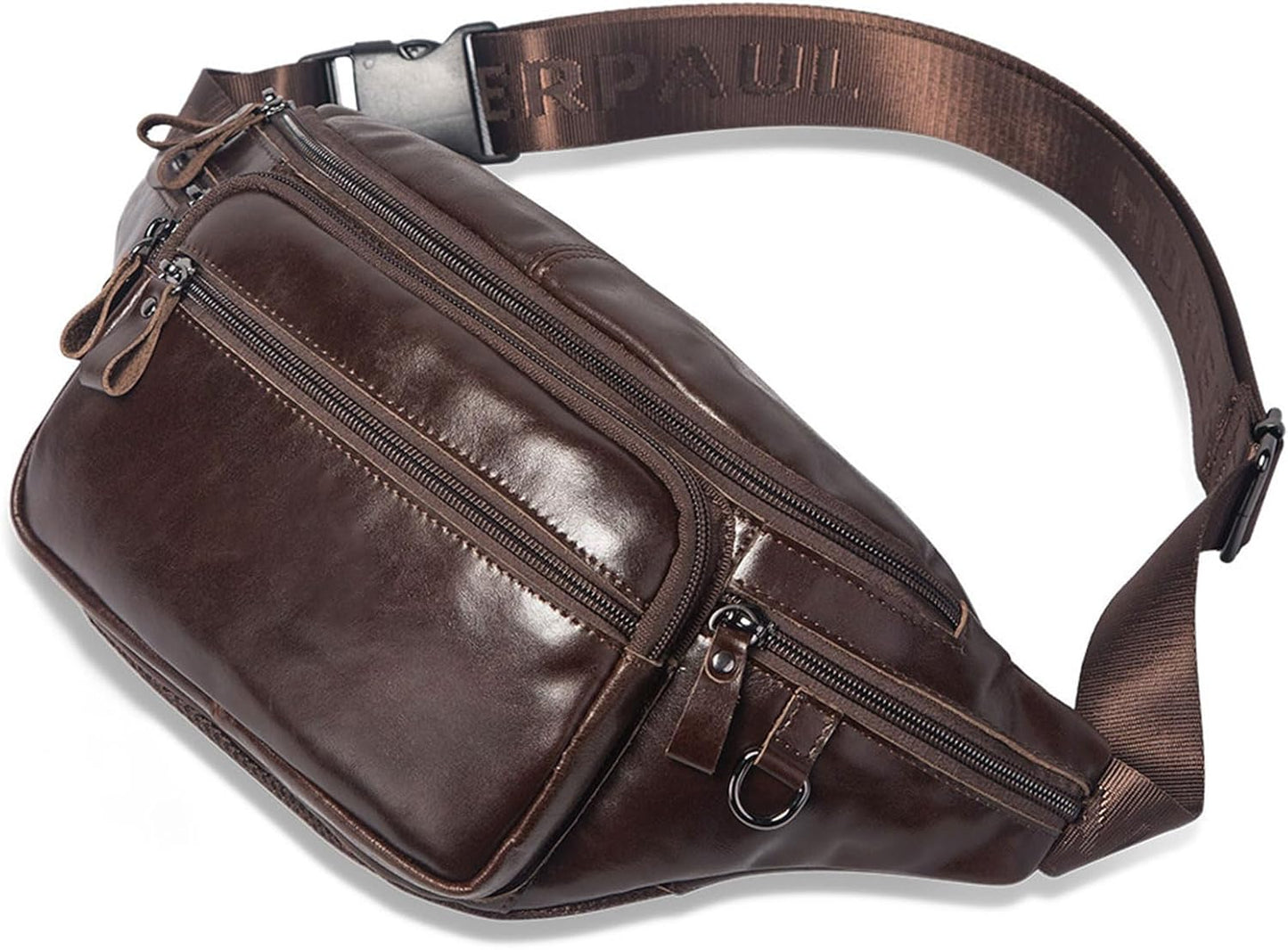 Genuine Leather Fanny Pack for Men Crossbody Chest Bag Outdoor Sports Waist Pack High Capacity Sling Bag (Brown)
