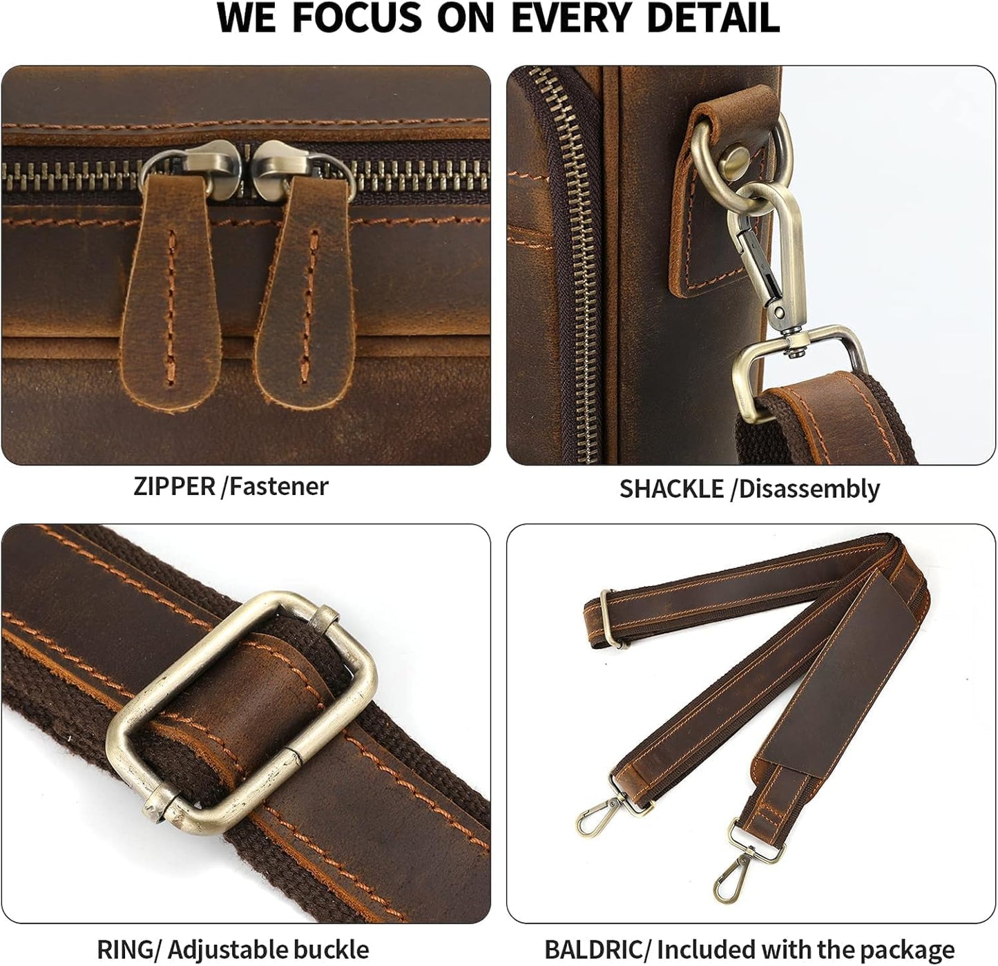16 Inch Full Grain Leather Laptop Messenger Briefcase Bag for Men - Leather Satchel for Business