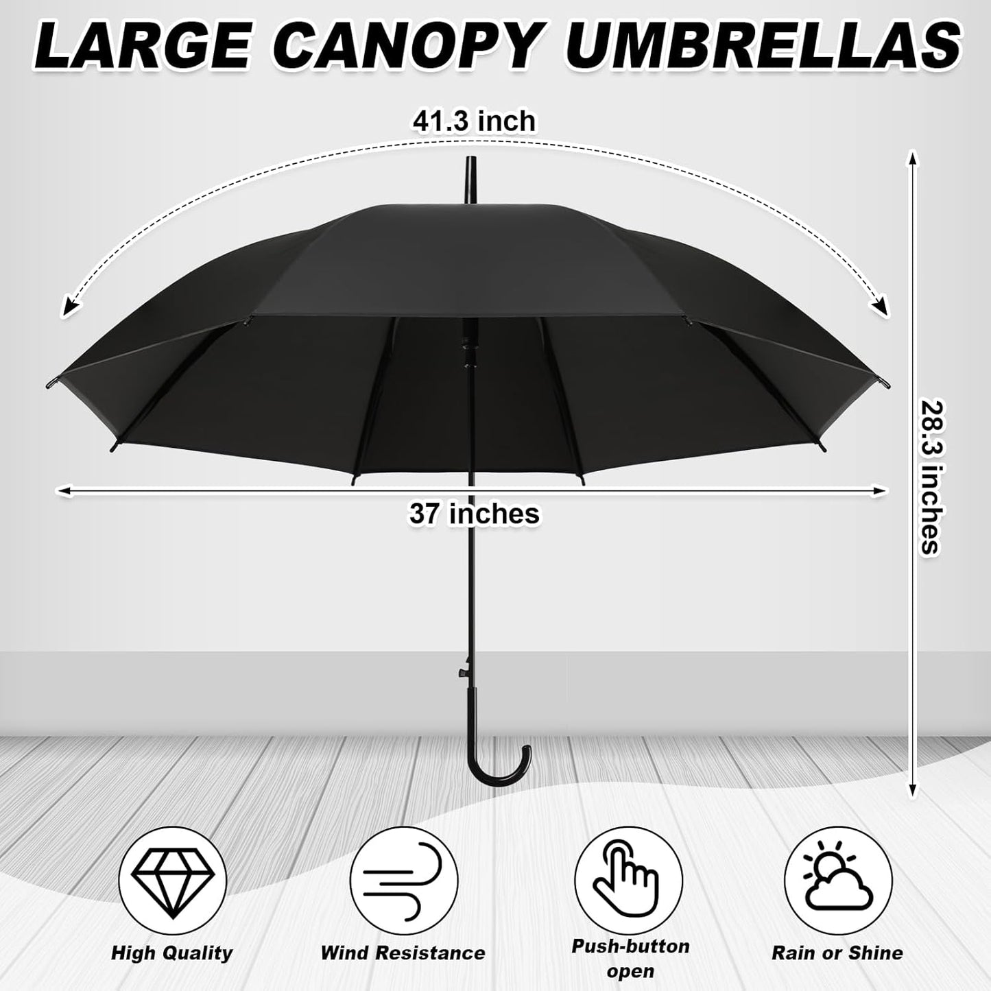 Reginary 30 Pieces Wedding Umbrellas Bulk Auto Open Stick Umbrellas with White European J Hook Handle Windproof Large Canopy Umbrella for Outdoor Wedding Bride Groom Photography Golf