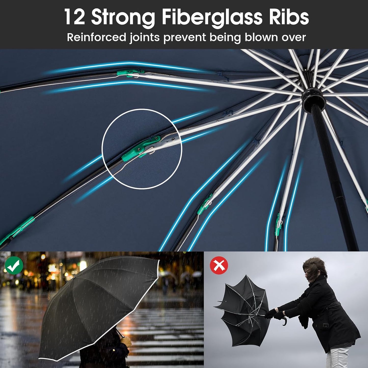 G4Free 54 Inch Large Double Layer Inverted Umbrella, 12 Ribs Compact Windproof Automatic Folding Reverse Umbrella with Reflective Strip for rain