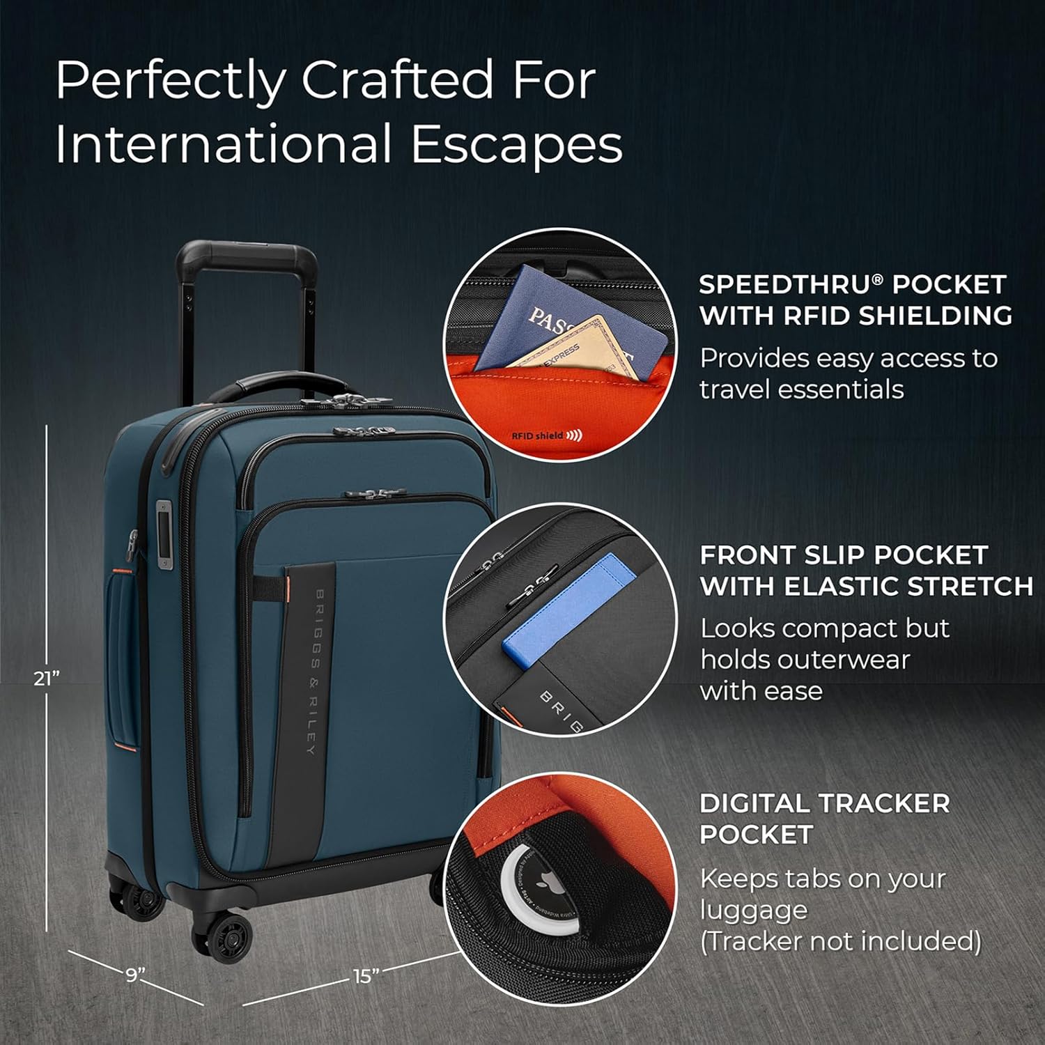 Briggs & Riley International 21" Carry On Expandable Spinner - Luggage for Travel, Suitcases with